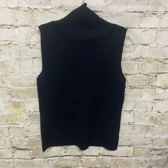 Ann Taylor LOFT Black Ribbed Stretch Mock Neck Sleeveless Top - Picture 3 of 4